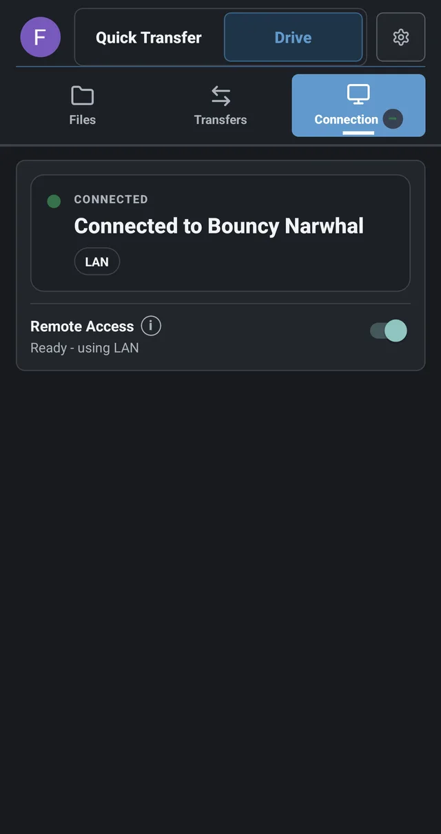 An Android phone connected directly to a Windows PC over the local network